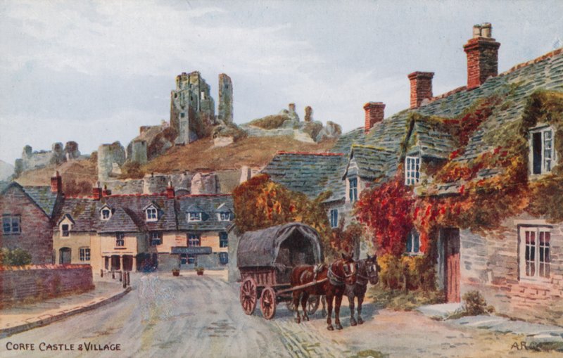 Hrad a vesnice Corfe od Alfred Robert Quinton