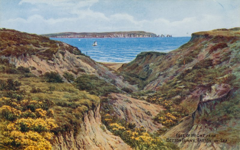 Isle of Wight, od Becton Bunny, Barton-on-Sea (barevná litografie) od Alfred Robert Quinton