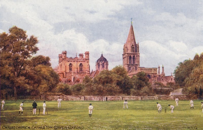 Oxford: Christchurch Cathedral a Tom Tower (barevná litografie) od Alfred Robert Quinton