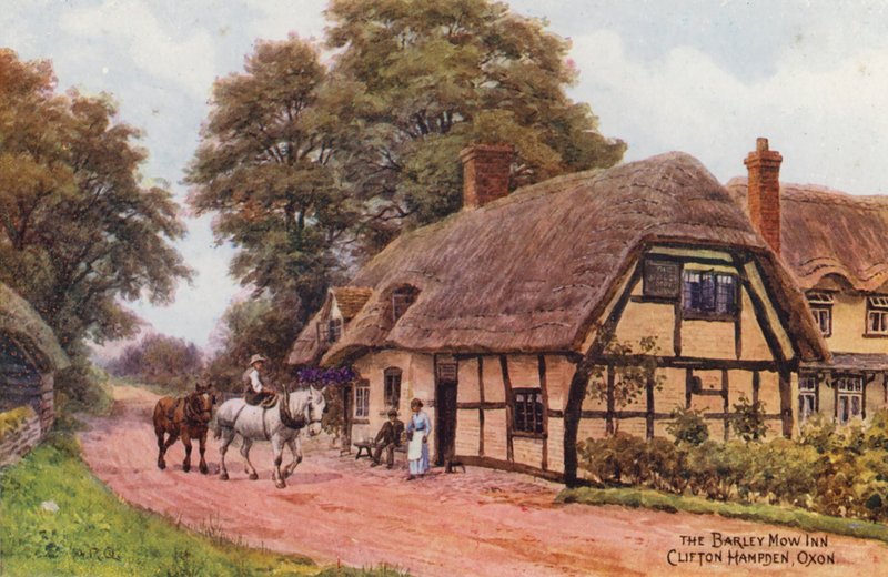 Hostinec The Barley Mow Inn, Clifton Hampden (barevná litografie) od Alfred Robert Quinton
