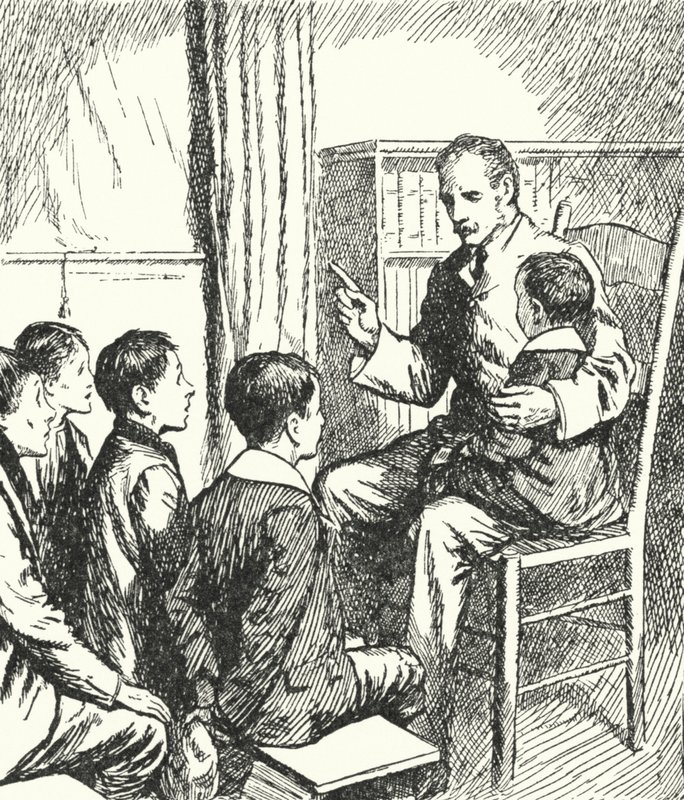 Generál Charles George Gordon vyprávějící otrhaným chlapcům v Gravesendových příbězích z anglické historie od Alfred Wallis Mills