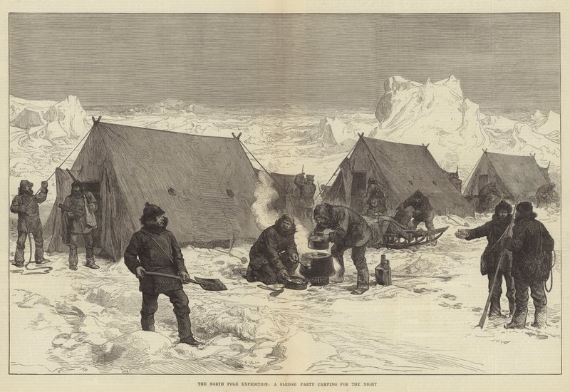 Expedice na severní pól, noční kempování sáňkařů od Alfred William Hunt
