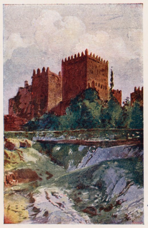 Hrad Guimaraes, Portugalsko (barevná litografie) od Alfredo Roque Gameiro