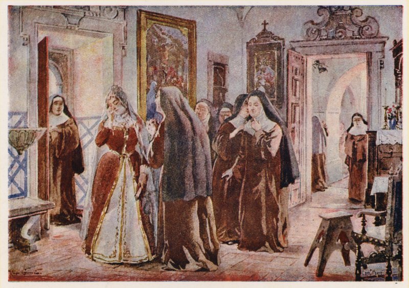 Marie Františka Savojská, portugalská královna, v klášteře Panny Marie Naděje v Lisabonu od Alfredo Roque Gameiro