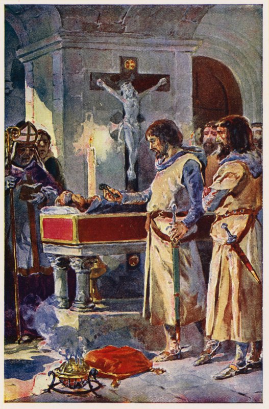 Martim de Freitas v Toledu (barevná litografie) od Alfredo Roque Gameiro