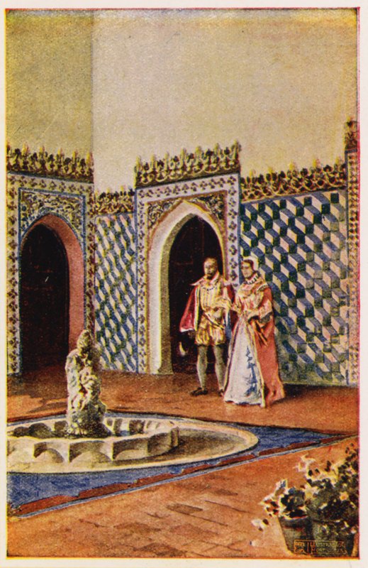 Maurská architektura v paláci v Sintře, Portugalsko (barevná litografie) od Alfredo Roque Gameiro