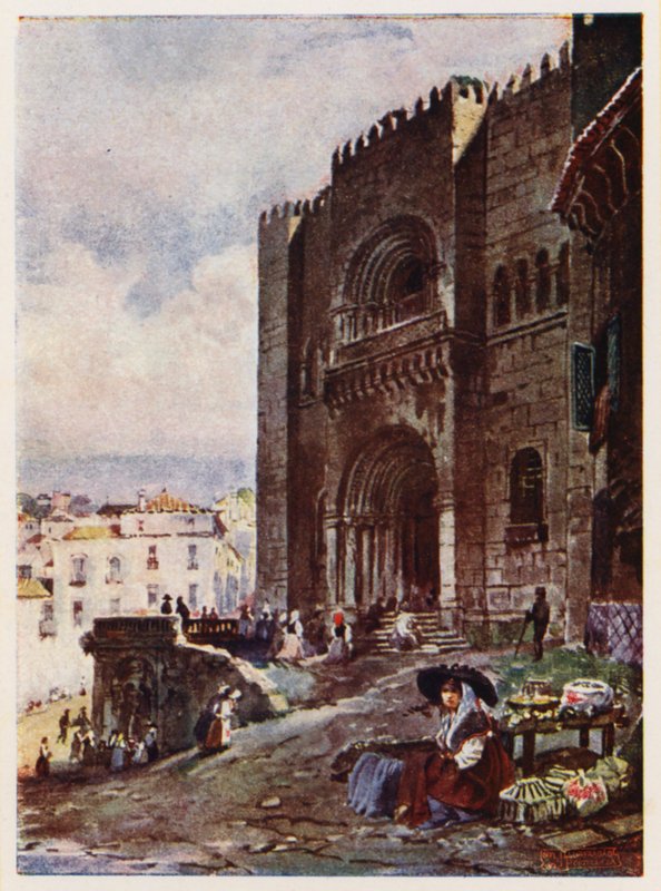 Staré město Coimbra, Portugalsko (barevná litografie) od Alfredo Roque Gameiro