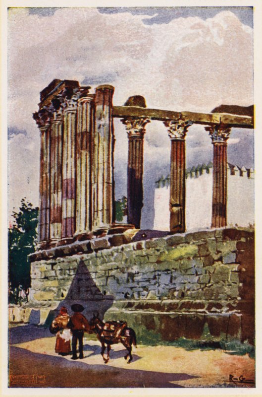 Dianin chrám, Evora, Portugalsko (barevná litografie) od Alfredo Roque Gameiro