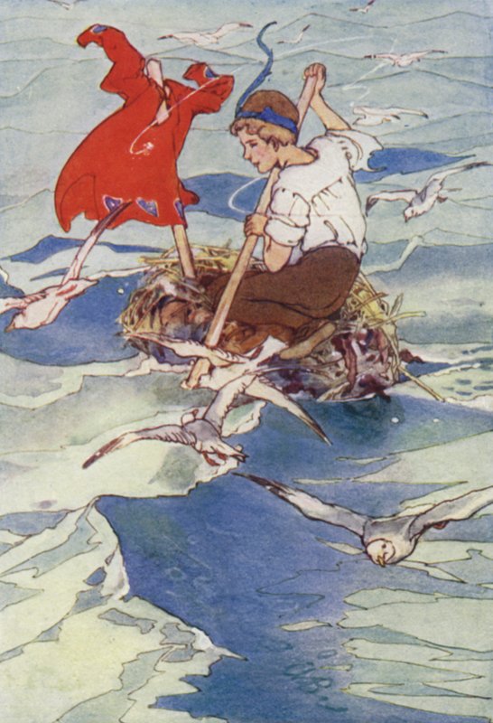 Roztáhl svůj kabát do větru a vesele plul (barva litho) od Alice Bolingbroke (after) Woodward