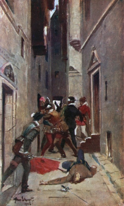 "A Tulzie" na High Street v Edinburghu. Ilustrace k Příběhům dědečka od Sira Waltera Scotta (Werner Laurie, c 1910). od Allan (after) Stewart