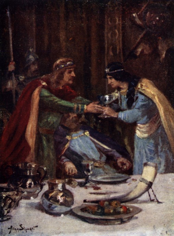 Otrava krále Aethelberta II z východní Anglie Cynethryth, manželkou Offa II z Mercie, 794 (barevné lito) od Allan (after) Stewart