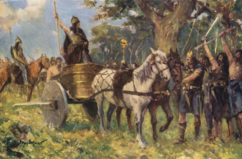 Královna Boadicea promlouvá k Britům (barva lito) od Allan (after) Stewart