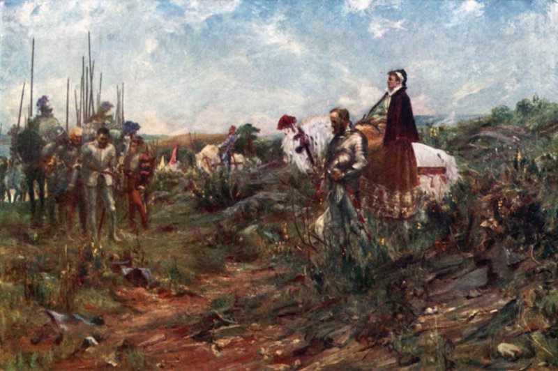 Queen Mary na Carberry Hill (barevné lito) od Allan (after) Stewart