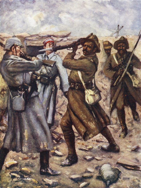 První Ind, který vyhrál Viktoriin kříž - Naik Darwan Singh Negi, Festubert, Francie, listopad 1914 (barva litho) od Allan (after) Stewart