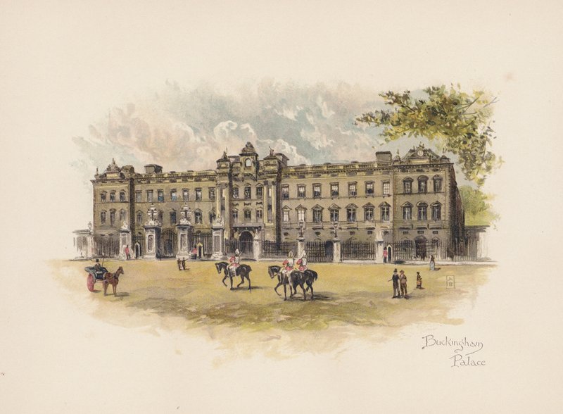 Známý Londýn: Buckinghamský palác (barevná litografie) od Allan F. Barraud