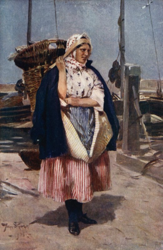 A Newhaven Fishwife (barevné litho) od Allan Stewart