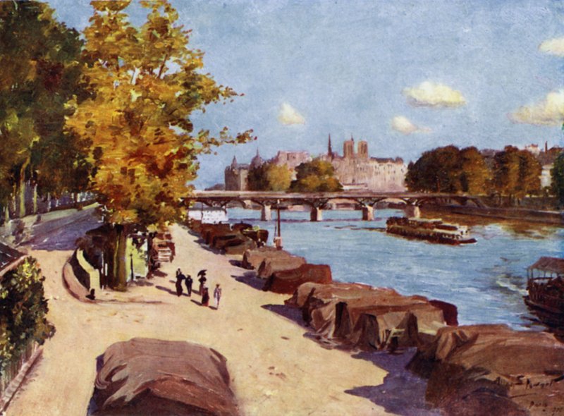Paříž: Seina a Ile de la Cité z Pont du Carrousel (barevné lito) od Allan Stewart