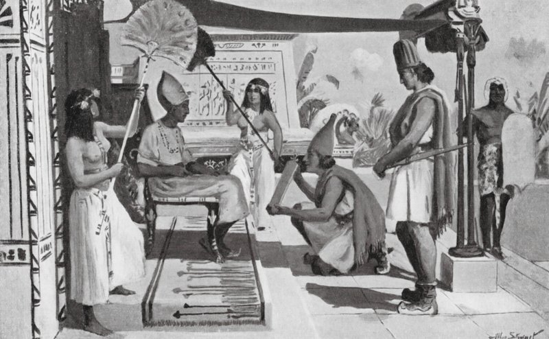 Ramesse II. při přebírání kopie smlouvy s Chetity (litografie) od Allan Stewart