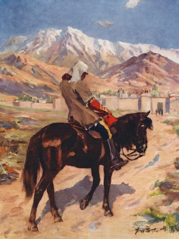 Jediný přeživší z armády, Dr. Brydon dorazil do Jallalabadu sám (barevná litografie) od Allan Stewart