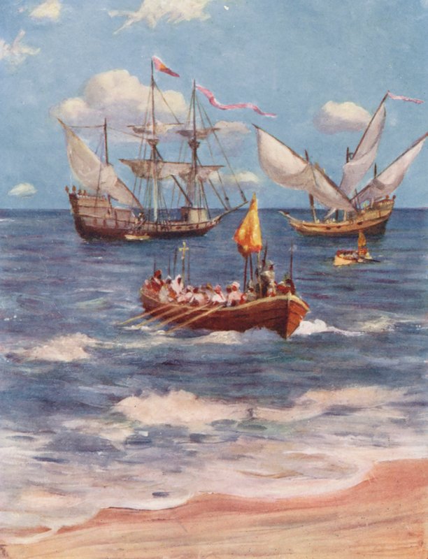 Vasco da Gama přistává v Kalicutu (barevná litografie) od Allan Stewart