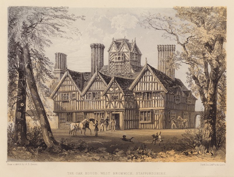 The Oak House, West Bromwich, Staffordshire (akvatinta) od Allen Edward Everitt