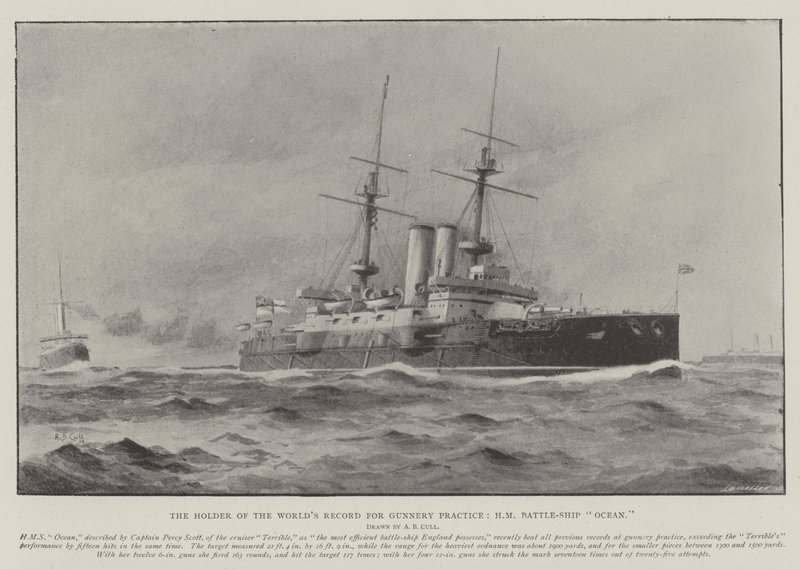 Držitel světového rekordu v dělostřelecké praxi, HM Battle-Ship Ocean od Alma Claude Burlton Cull