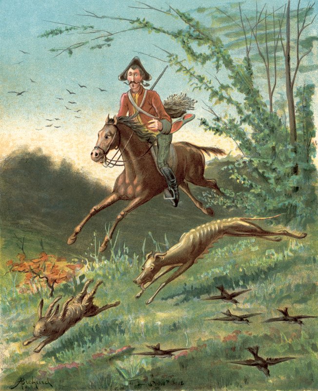 Dobrodružství barona Munchausena (chromolitho) od Alphonse Adolphe Bichard