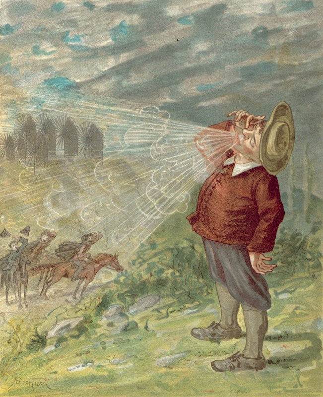Dobrodružství barona Munchausena (chromolitho) od Alphonse Adolphe Bichard