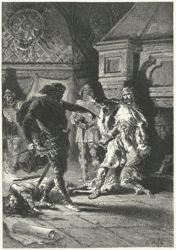 Chlodvík I. prosazující svou vůli jako král Franků (rytina) od Alphonse Marie de (after) Neuville