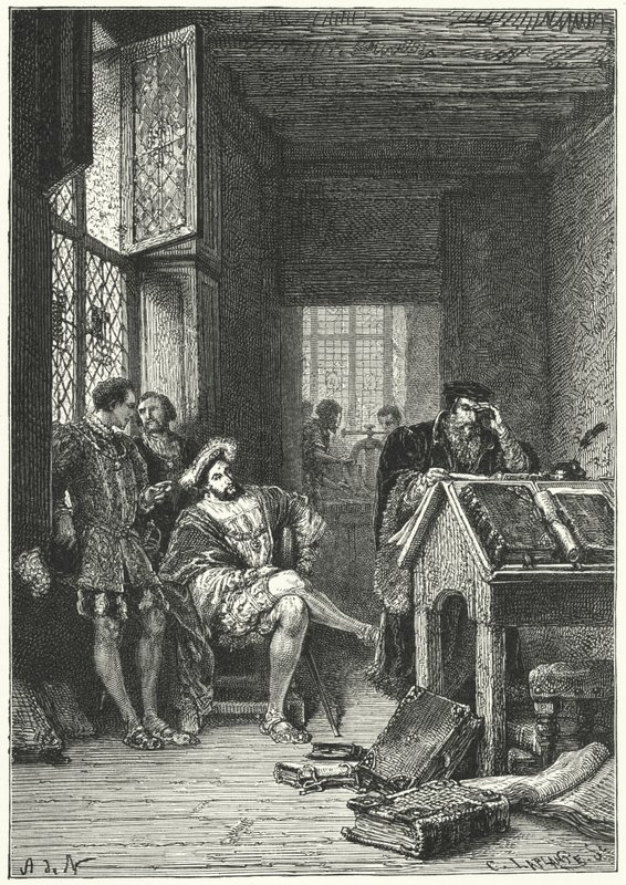 Františka I. Francouzského s tiskařem a učencem Robertem Estiennem od Alphonse Marie de (after) Neuville