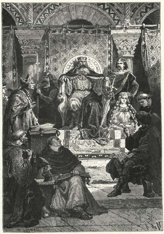 Zasedání rady císaře Karla Velikého (rytina) od Alphonse Marie de (after) Neuville