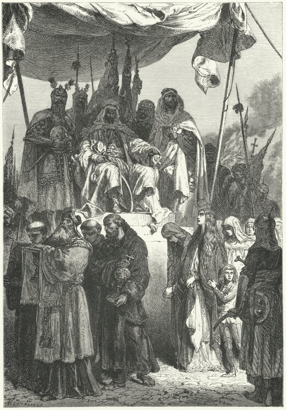 Saladin sleduje zajaté křesťany, kteří procházejí kolem po dobytí Jeruzaléma od Alphonse Marie de (after) Neuville