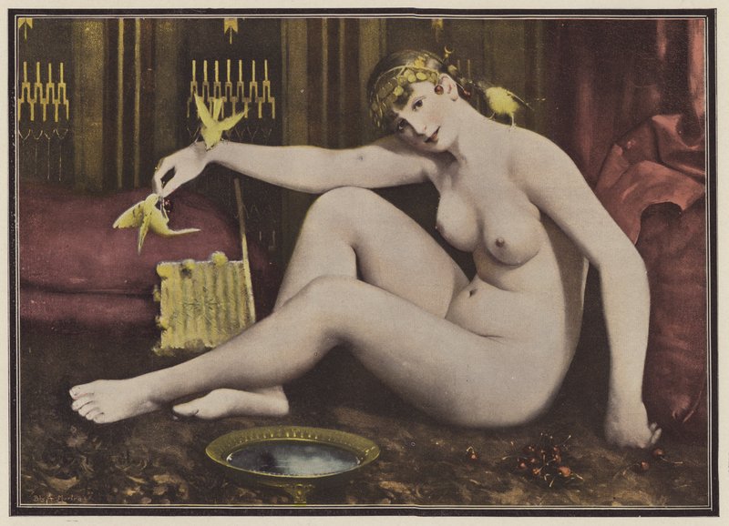 Krmení ptáků (barva litho) od Alphonse Pellet