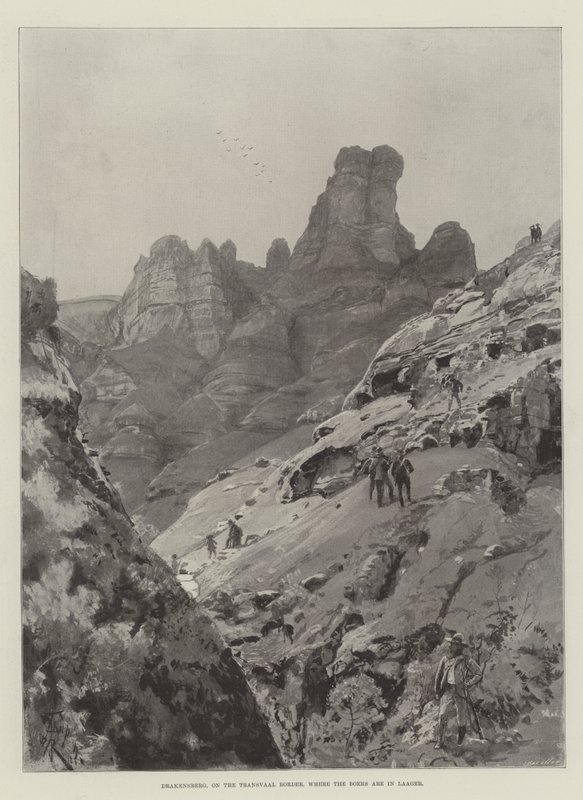 Drakensberg, na Transvaalské hranici, kde jsou Búrové v Laageru od Amedee Forestier