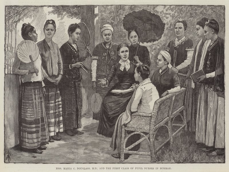 Paní Maria C Douglass, MD, a první třída žákovských sester v Barmě od Amedee Forestier
