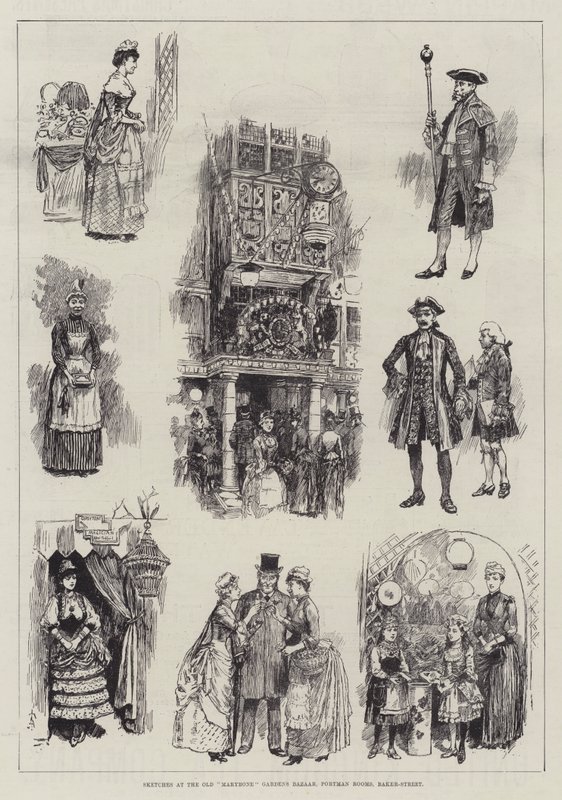 Skici na Old Marylebone Gardens Bazaar, Portman Rooms, Baker-Street od Amedee Forestier