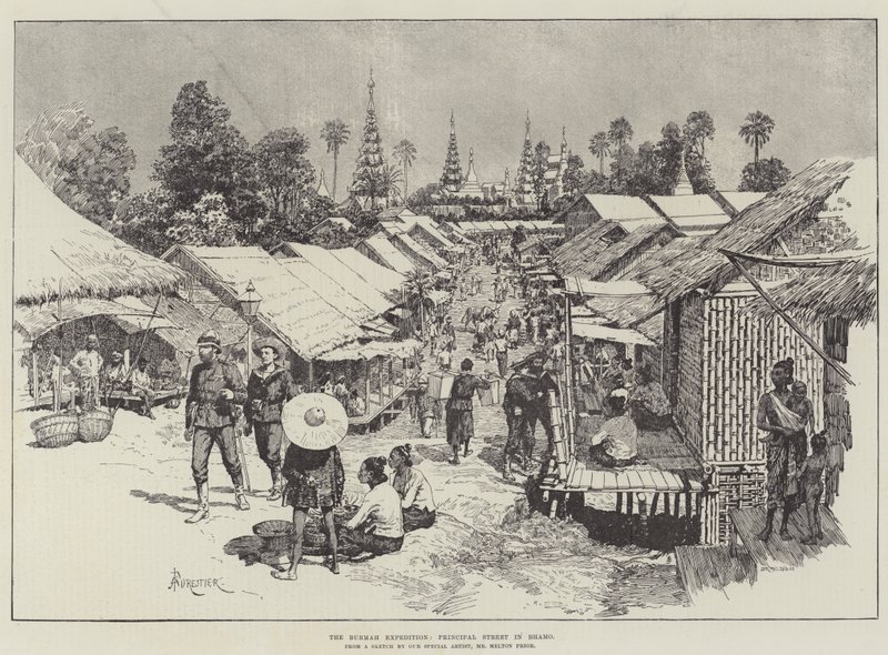 The Burmah Expedition, Principal Street v Bhamo od Amedee Forestier