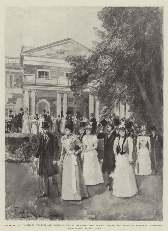 Královská návštěva Irska, vévoda a vévodkyně z Yorku na Garden Party na Mount Stewart, sídle markýze z Londonderry od Amedee Forestier
