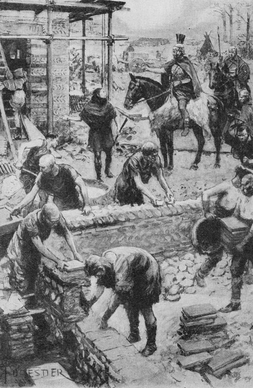 Římský generál, který řídí stavbu domu guvernéra u Darentů, kde základy stále přežívají (litho) od Amedee (after) Forestier