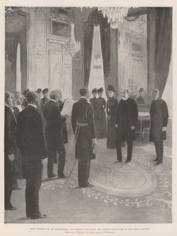 Král Edward VII v Kodani, Jeho Veličenstvo přijímá dánskou deputaci v Králově paláci od Amedee Forestier