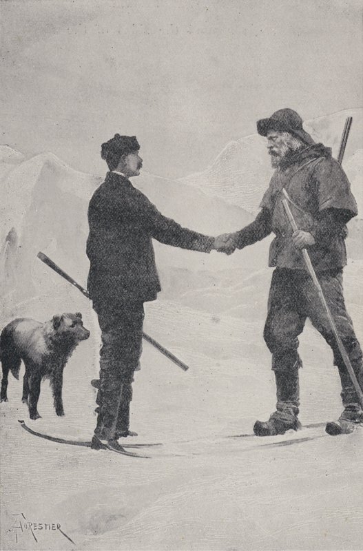 Setkání polárních badatelů Frederick George Jackson a Fridtjof Nansen, Země Františka Josefa, 1896 od Amedee Forestier