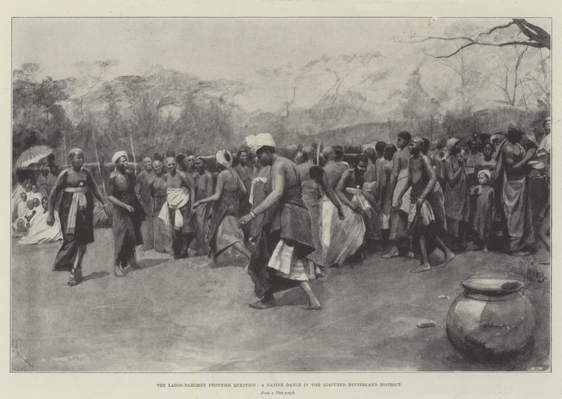 Hraniční otázka Lagos-Dahomey, domorodý tanec ve sporném Hinterland District od Amedee Forestier
