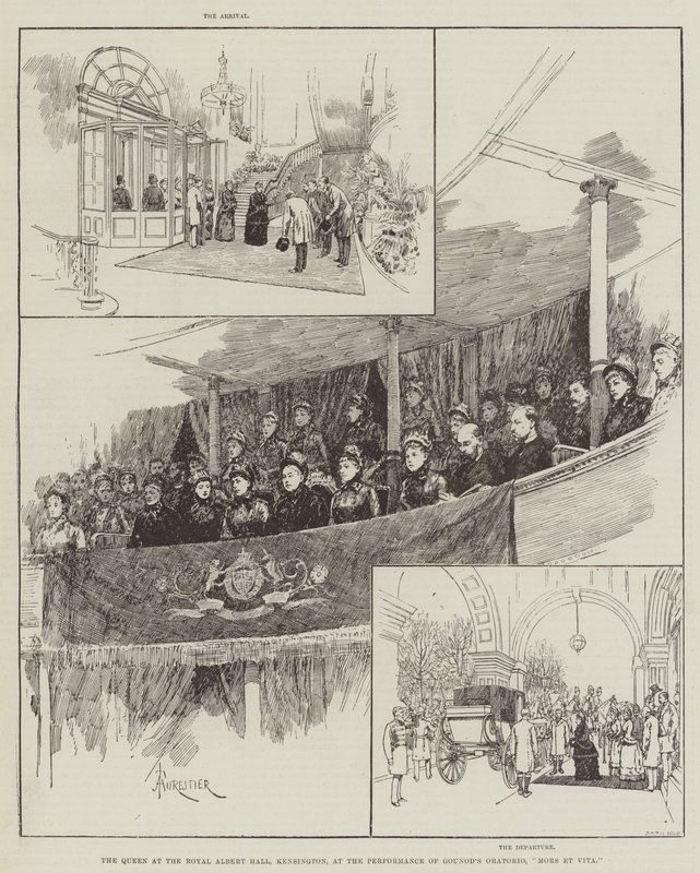 Královna v Royal Albert Hall, Kensington, při představení Gounodova oratoria, Mors et Vita od Amedee Forestier