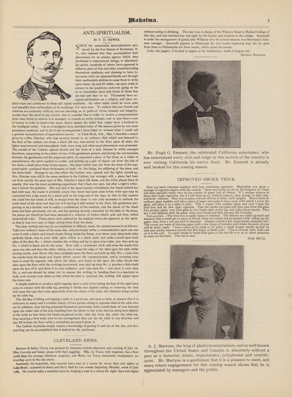Antispititualismus, F D Hewes, Hugh G Emmett, A J Martvne od American School