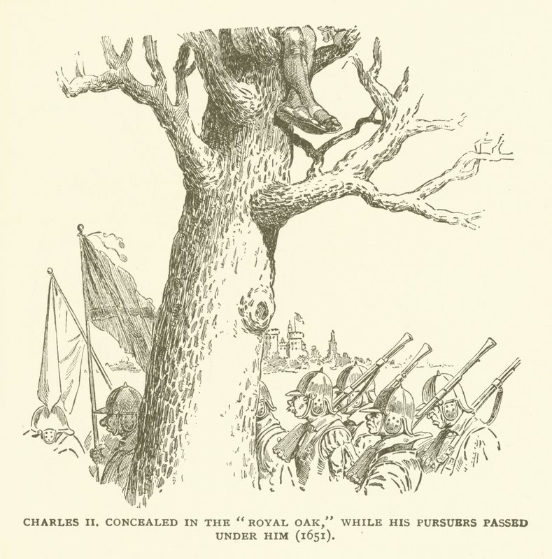 Charles II Skrytý v Royal Oak, zatímco jeho pronásledovatelé prošli pod ním (1651) od American School