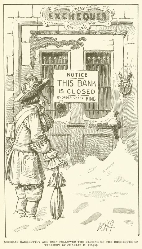 Obecný bankrot a krach po uzavření státní pokladny Karlem II. (1672) od American School