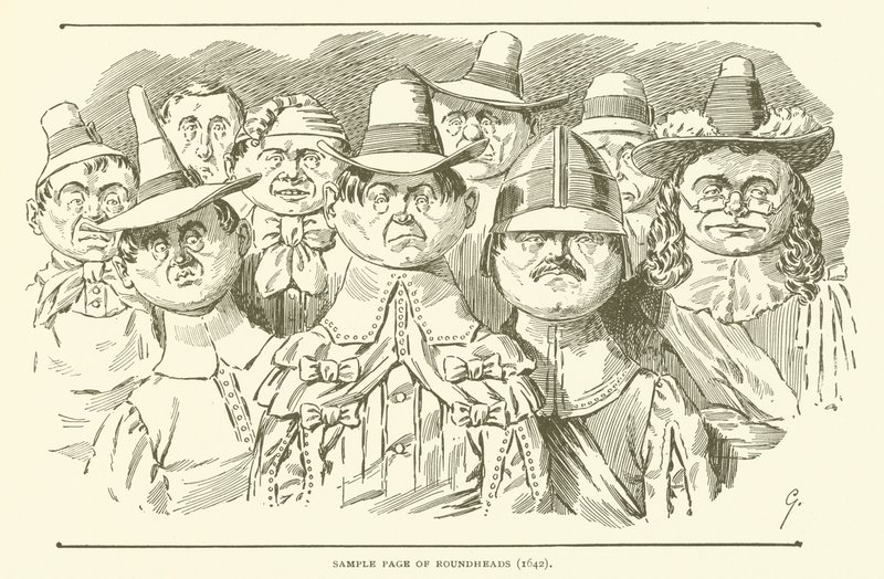 Ukázková stránka Roundheads (1642) od American School