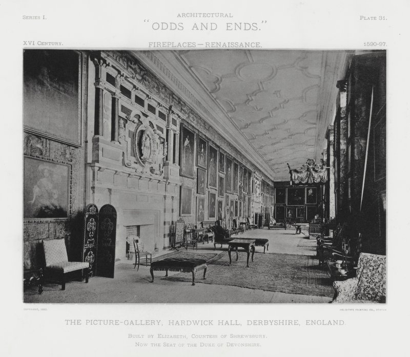 Krb: The Picture-Gallery, Hardwick Hall, Derbyshire, Anglie (černobílá fotografie) od American Photographer (after)
