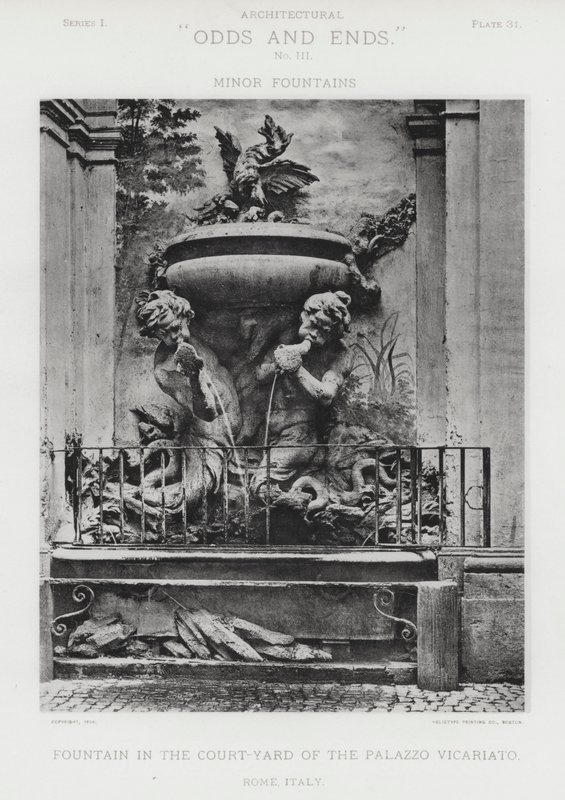Fontána na nádvoří Palazzo Vicariato, Řím, Itálie (černobílá fotografie) od American Photographer (after)