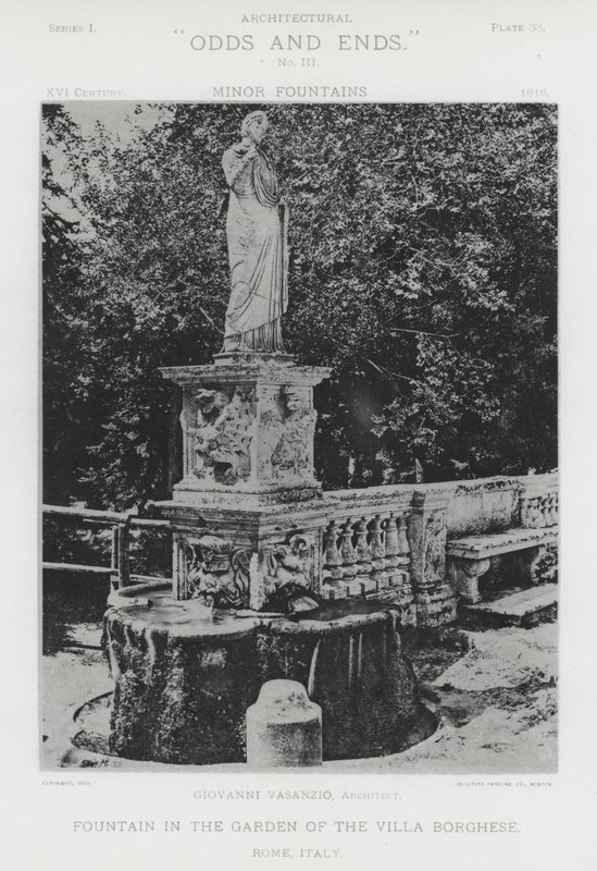 Fontána v zahradě Villa Borghese, Řím, Itálie (černobílá fotografie) od American Photographer (after)